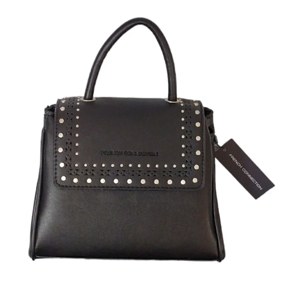 French Connection Bellita‎ Black Stud Mini Crossbody with Top Handle NWT